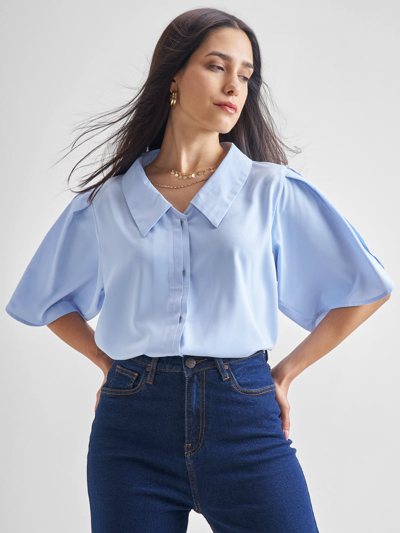 Chic By Tokyo Talkies Women Blue Solid Regular Tops - Blue - Image 1