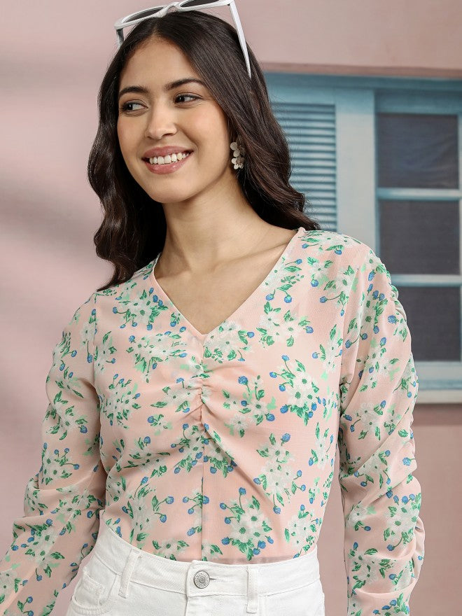 Tokyo Talkies Women Pink Printed Peplum Top - Pink - Image 1