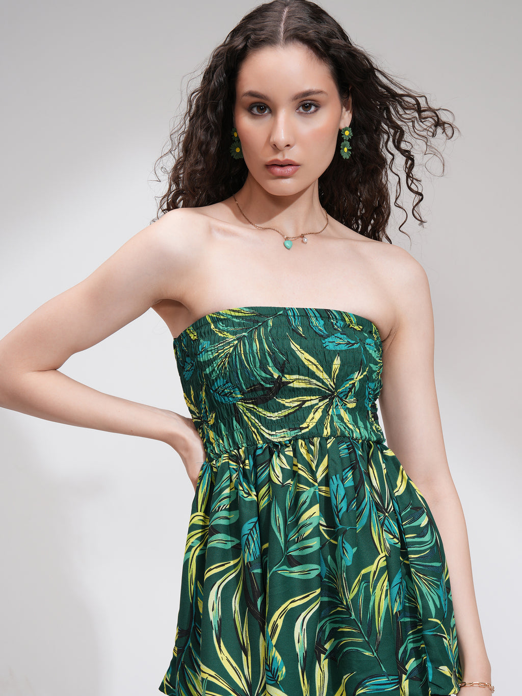 Tokyo Talkies Women Green Printed Peplum Top - Green - Image 1