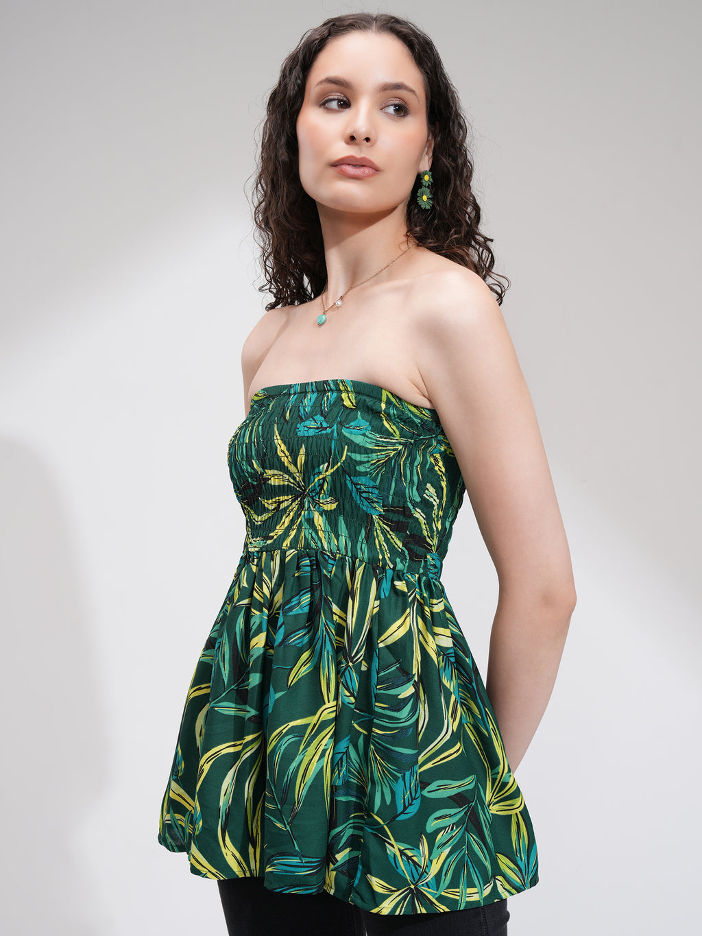 Tokyo Talkies Women Green Printed Peplum Top - Green - Image 4