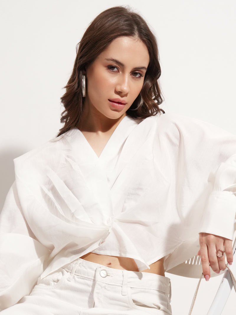 Tokyo Talkies Women White Solid Regular Top - White - Image 1