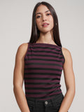Tokyo Talkies Women Purple Striped Regular Top - Purple - Image 1
