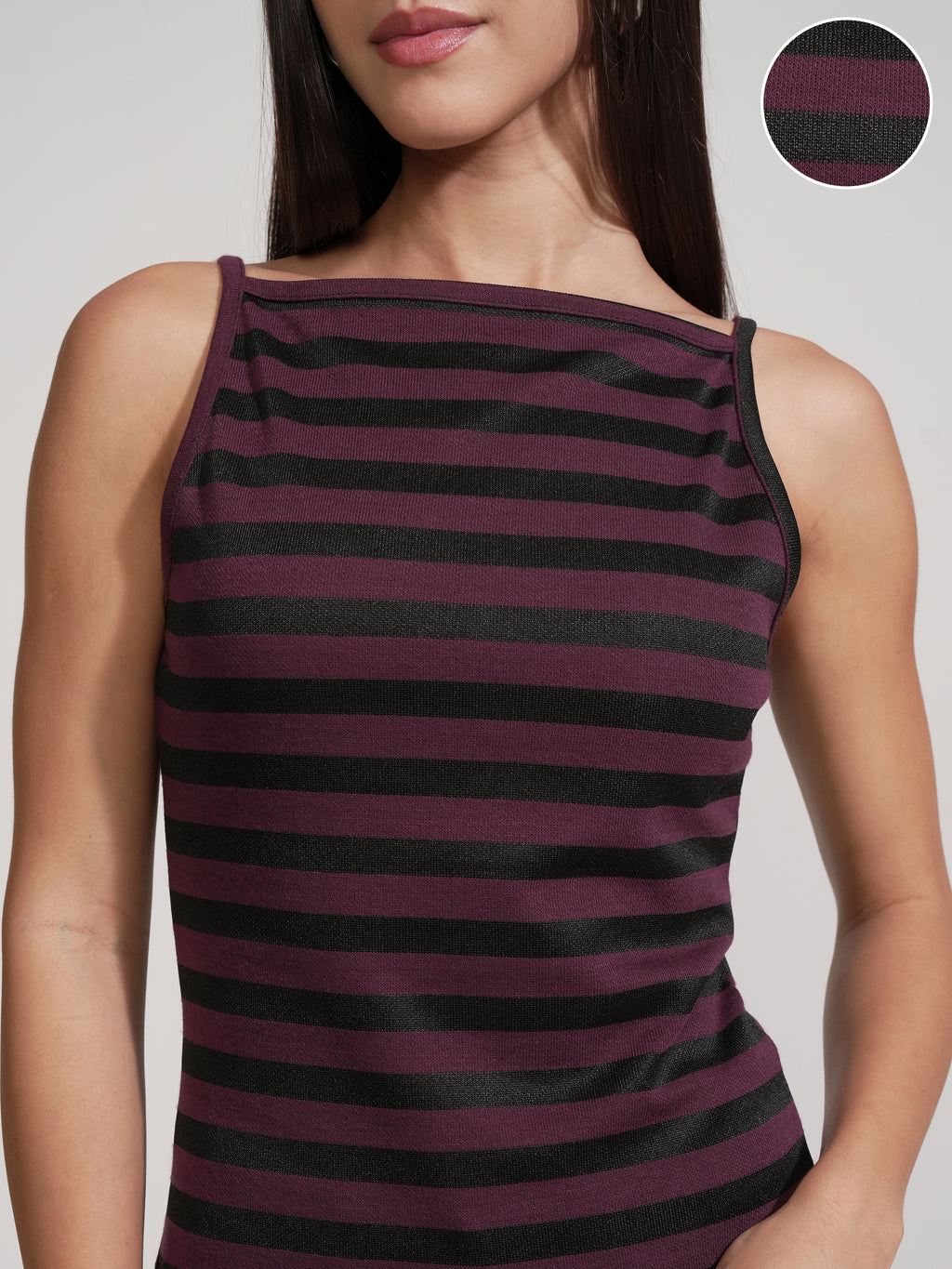 Tokyo Talkies Women Purple Striped Regular Top - Purple - Image 5