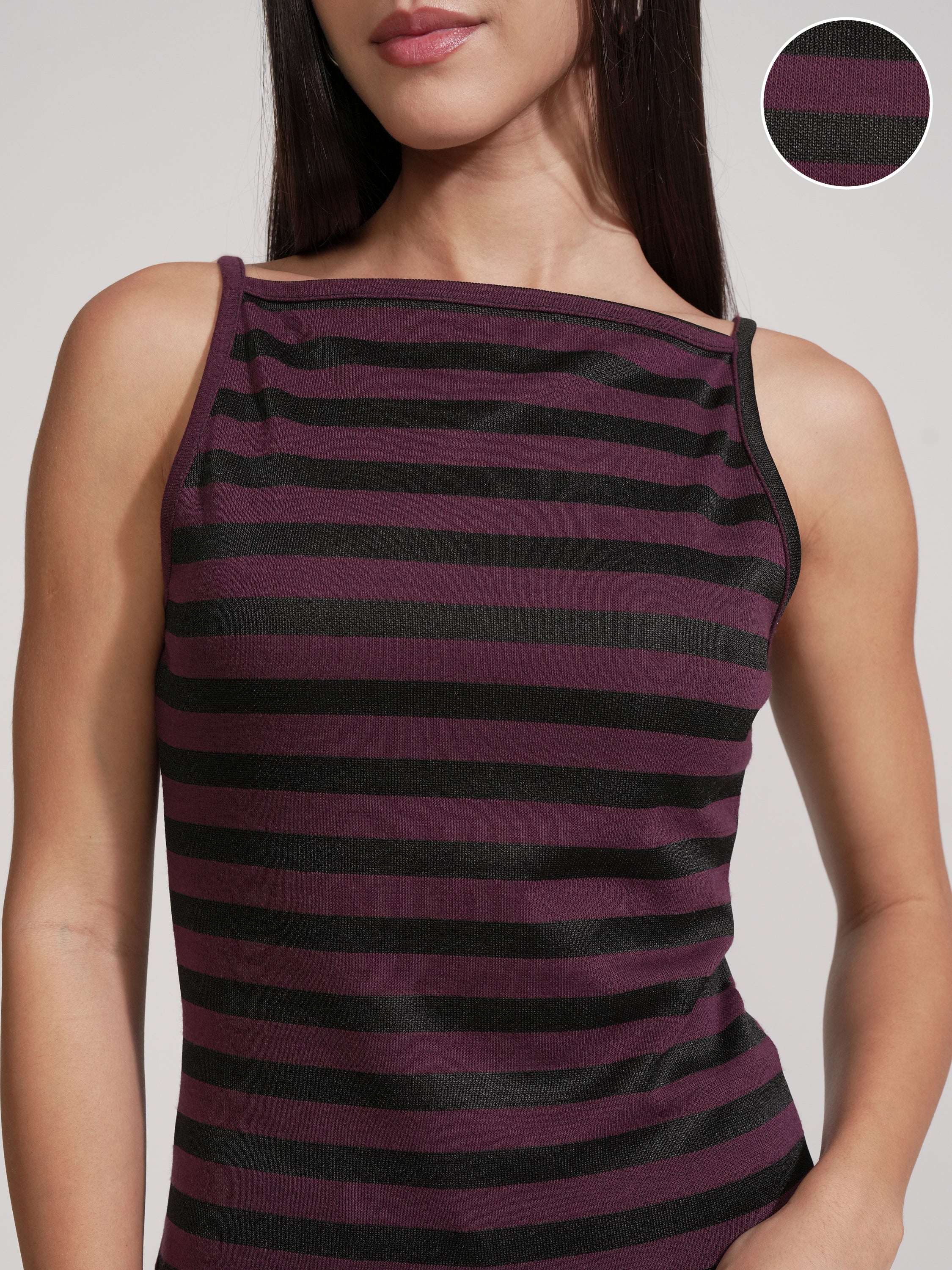Tokyo Talkies Women Purple Striped Regular Top - Purple - Image 5