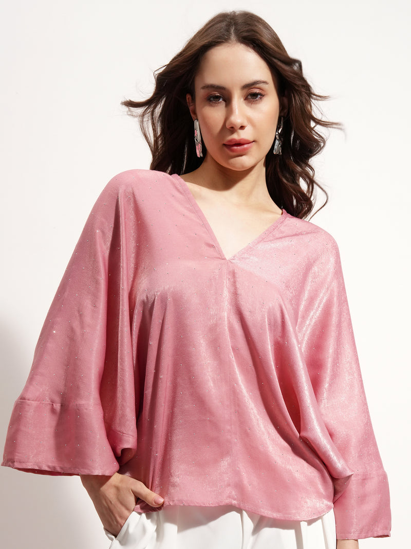 Tokyo Talkies Women Pink Embellished Regular Top - Pink - Image 1