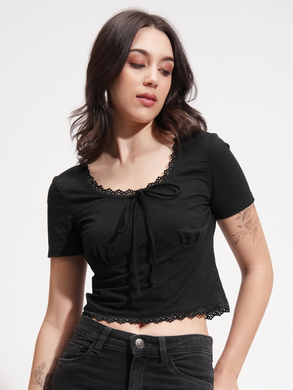 Tokyo Talkies Women Black Solid Regular Top - Black - Image 1