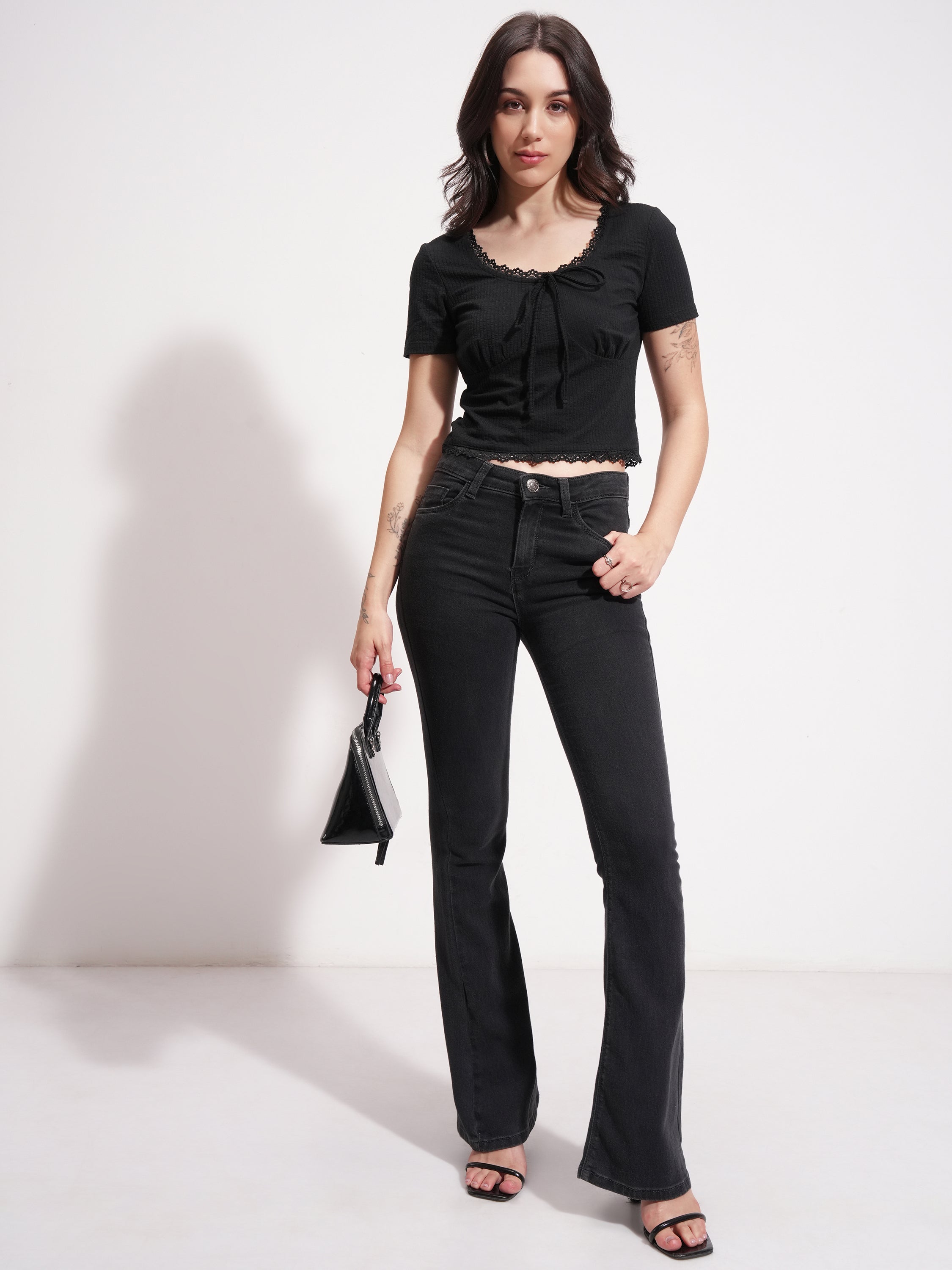 Tokyo Talkies Women Black Solid Regular Top - Black - Image 2