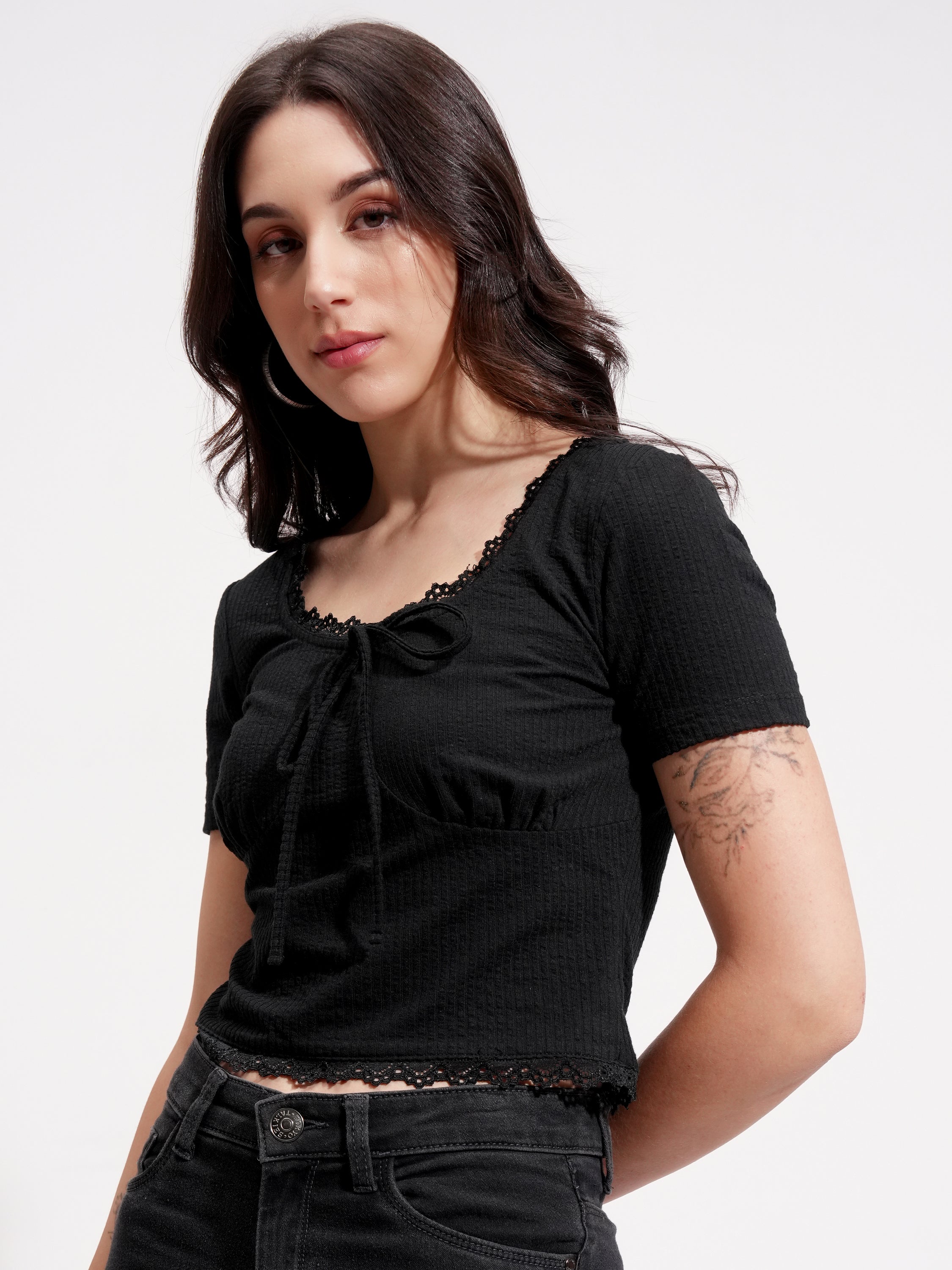 Tokyo Talkies Women Black Solid Regular Top - Black - Image 4