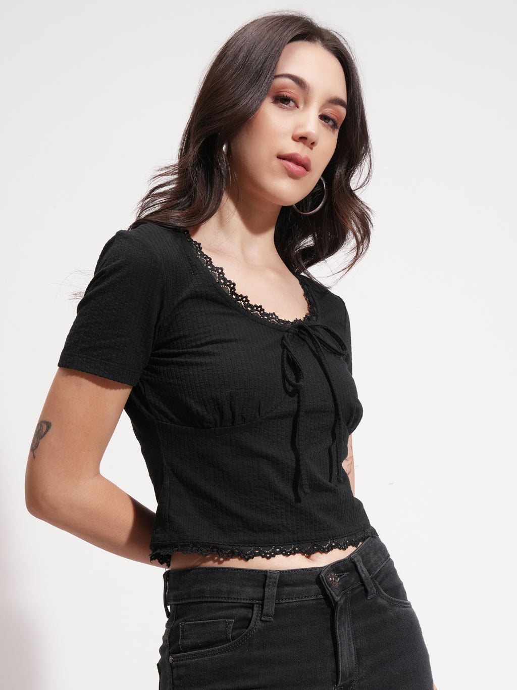 Tokyo Talkies Women Black Solid Regular Top - Black - Image 6