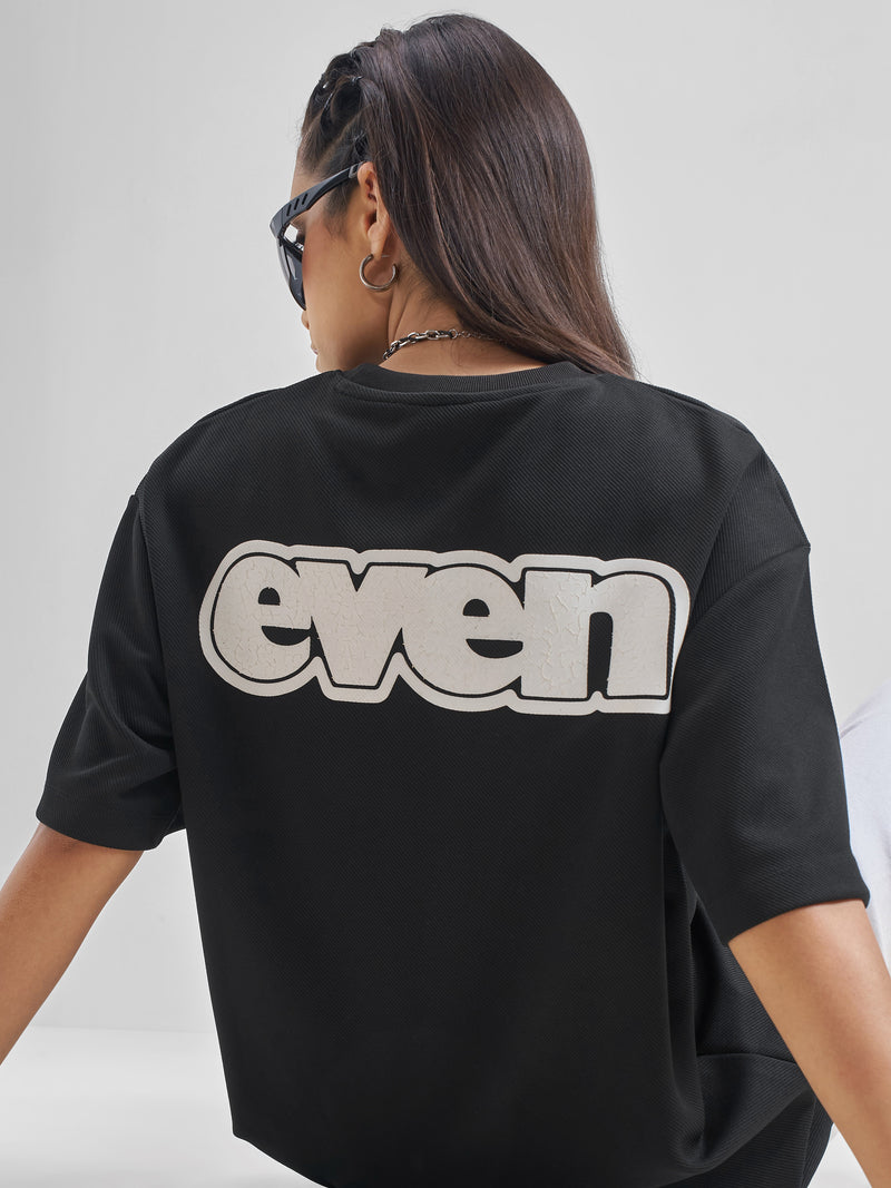 Street By Tokyo Talkies Women Black Printed Oversized Fit T-Shirt - Black - Image 1