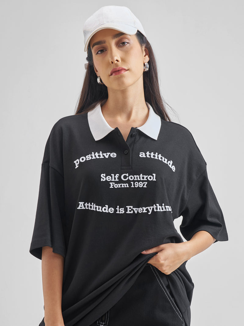 Street By Tokyo Talkies Women Black Printed Oversized Fit T-Shirt - Black - Image 1