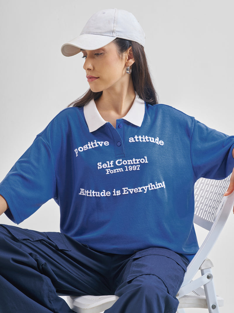 Street By Tokyo Talkies Women Blue Printed Oversized Fit T-Shirt - Blue - Image 1