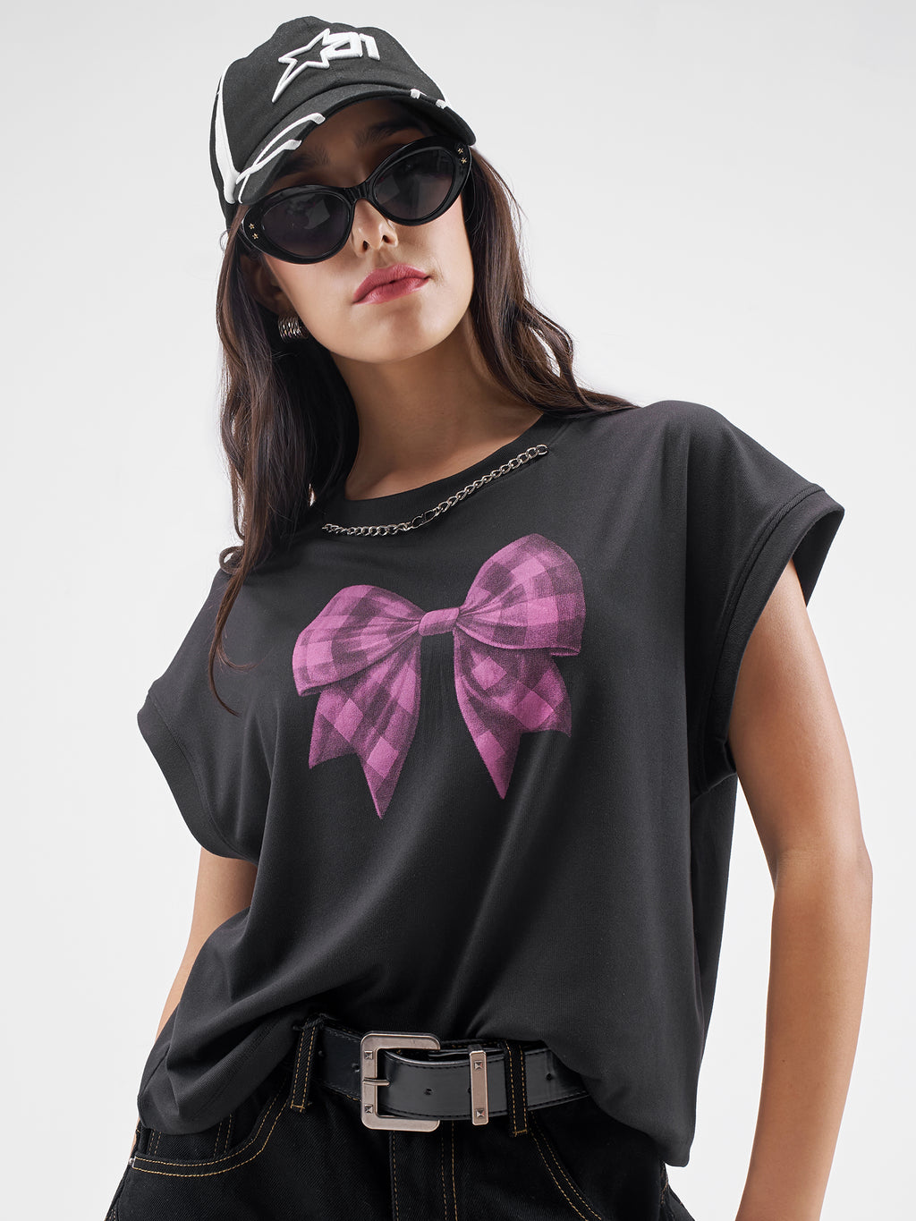 Street By Tokyo Talkies Women Black Printed Round Neck T-Shirt - Black - Image 1