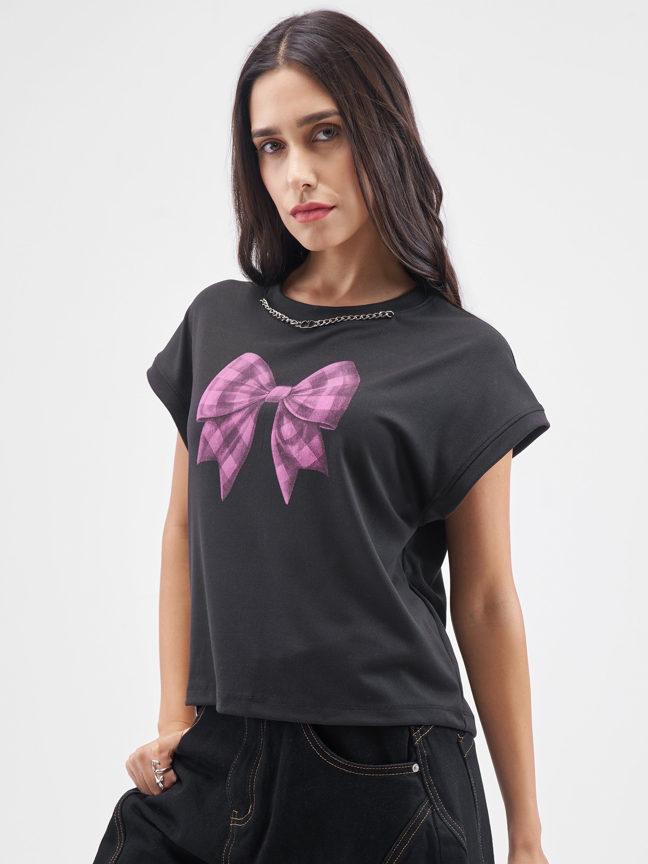 Street By Tokyo Talkies Women Black Printed Round Neck T-Shirt - Black - Image 4