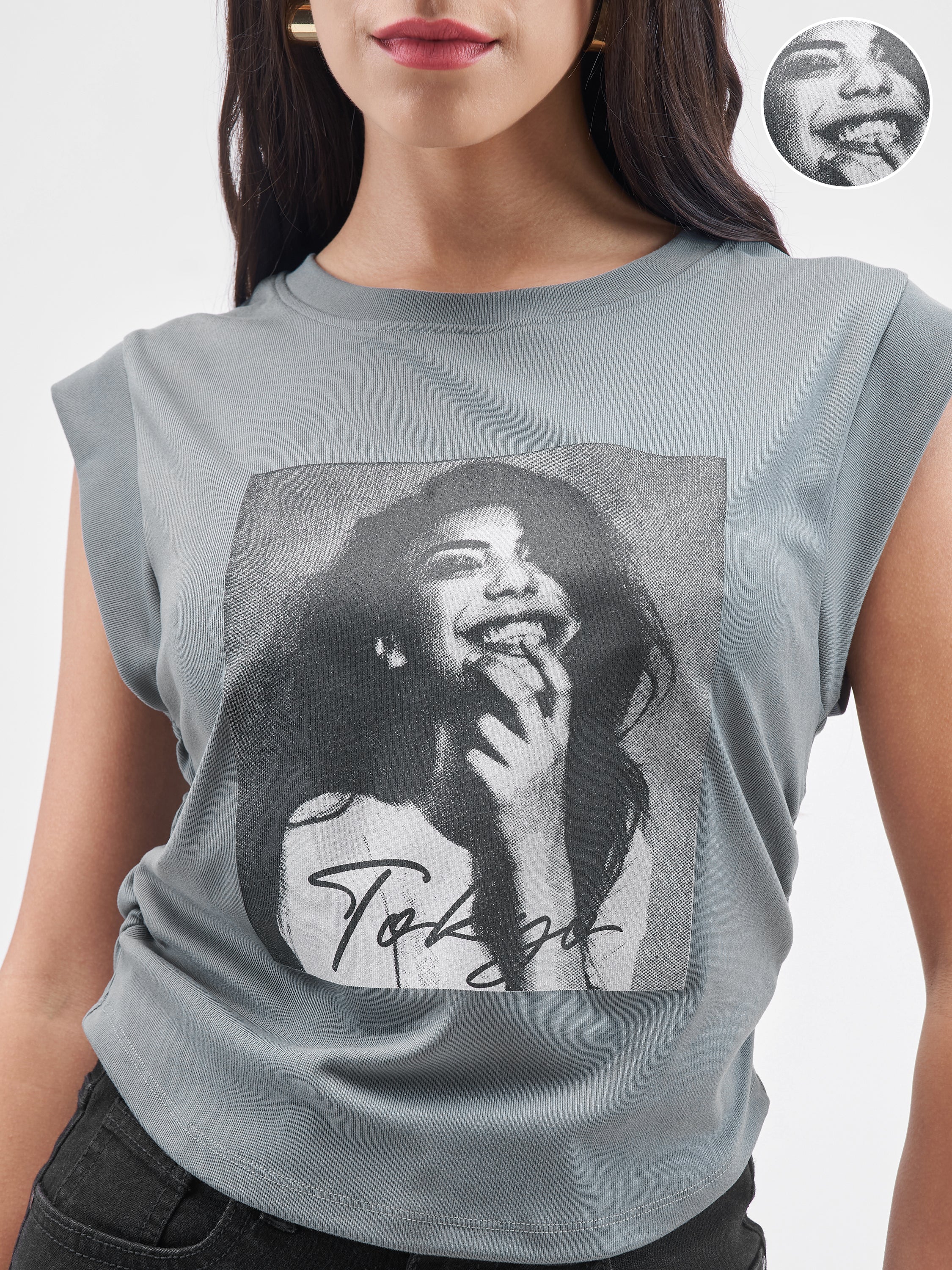 Street By Tokyo Talkies Women Grey Printed Round Neck T-Shirt - Grey - Image 5