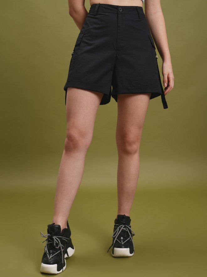 Tokyo Talkies Women Black Regular Fit Shorts - Black - Image 1