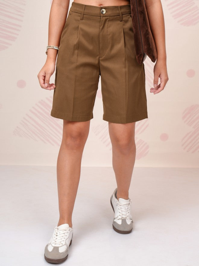 Tokyo Talkies Women Brown Regular Fit Chino Shorts - Brown - Image 1