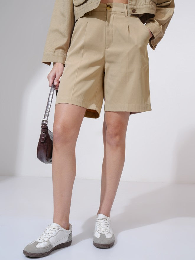 Tokyo Talkies Women Beige Regular Fit Shorts - Beige - Image 1