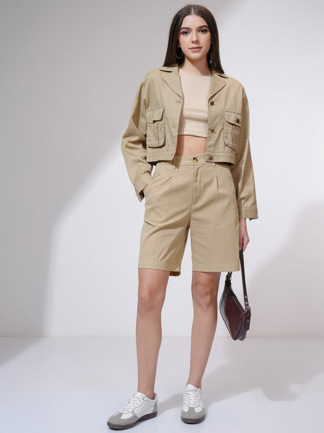 Tokyo Talkies Women Beige Regular Fit Shorts - Beige - Image 2