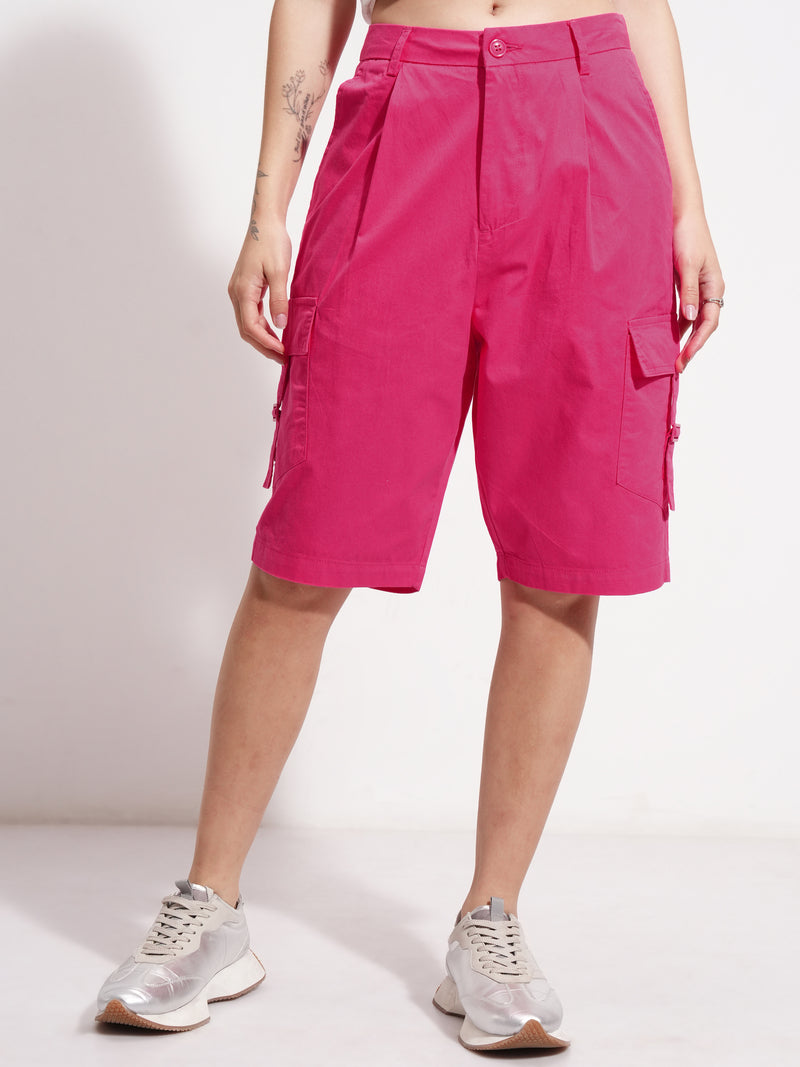 Tokyo Talkies Women Pink Relaxed Fit Cargo Shorts - Pink - Image 1