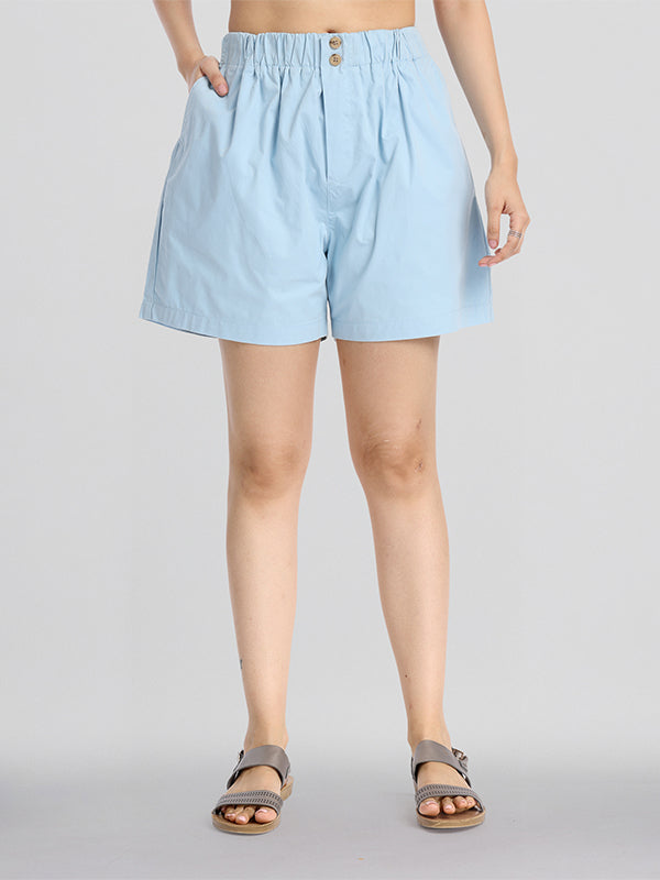Basics By Tokyo Talkies Women Blue Regular Fit Regular Shorts - Blue - Image 1