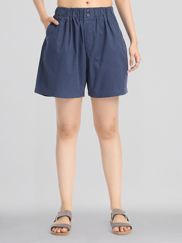 Basics By Tokyo Talkies Women Navy Blue Regular Fit Regular Shorts - Navy Blue - Image 1