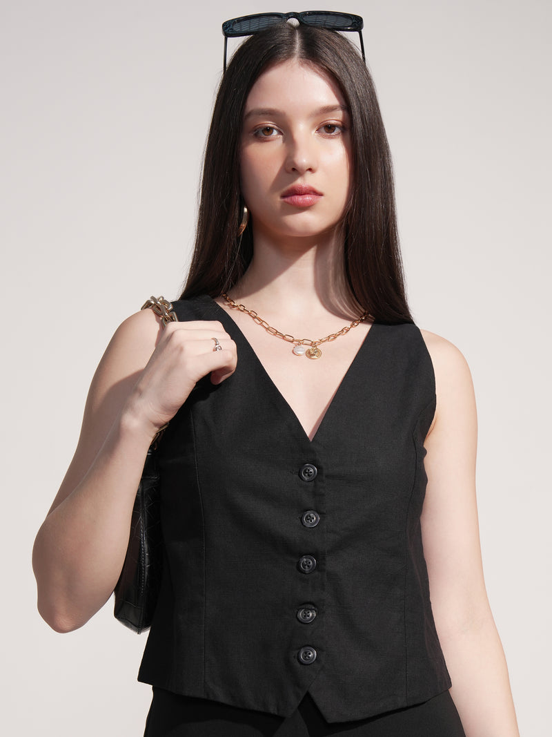 Tokyo Talkies Women Black Solid Shirt Style Top - Black - Image 1