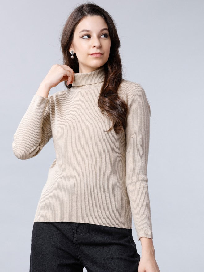 Beige Casual Solid Slim Fit Sweaters - Beige - Image 1