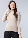 Beige Casual Solid Slim Fit Sweaters - Beige - Image 1