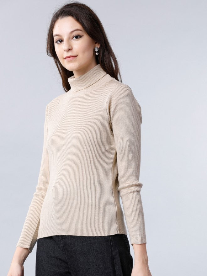 Beige Casual Solid Slim Fit Sweaters - Beige - Image 2