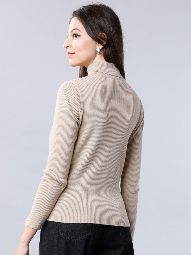 Beige Casual Solid Slim Fit Sweaters - Beige - Image 3