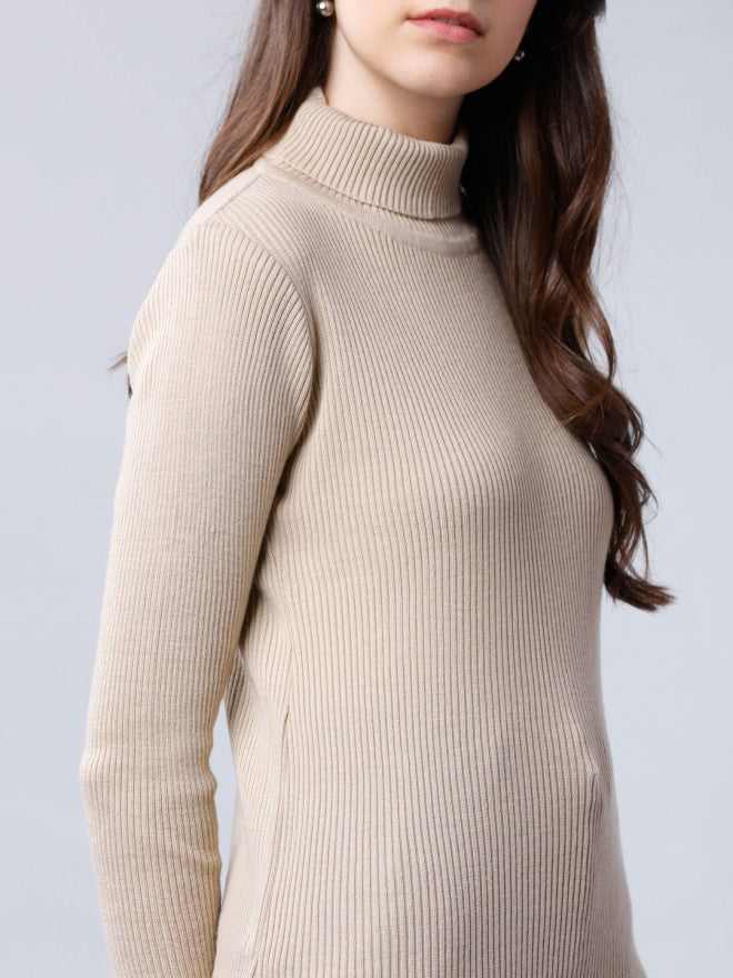 Beige Casual Solid Slim Fit Sweaters - Beige - Image 4