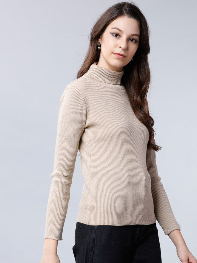 Beige Casual Solid Slim Fit Sweaters - Beige - Image 6