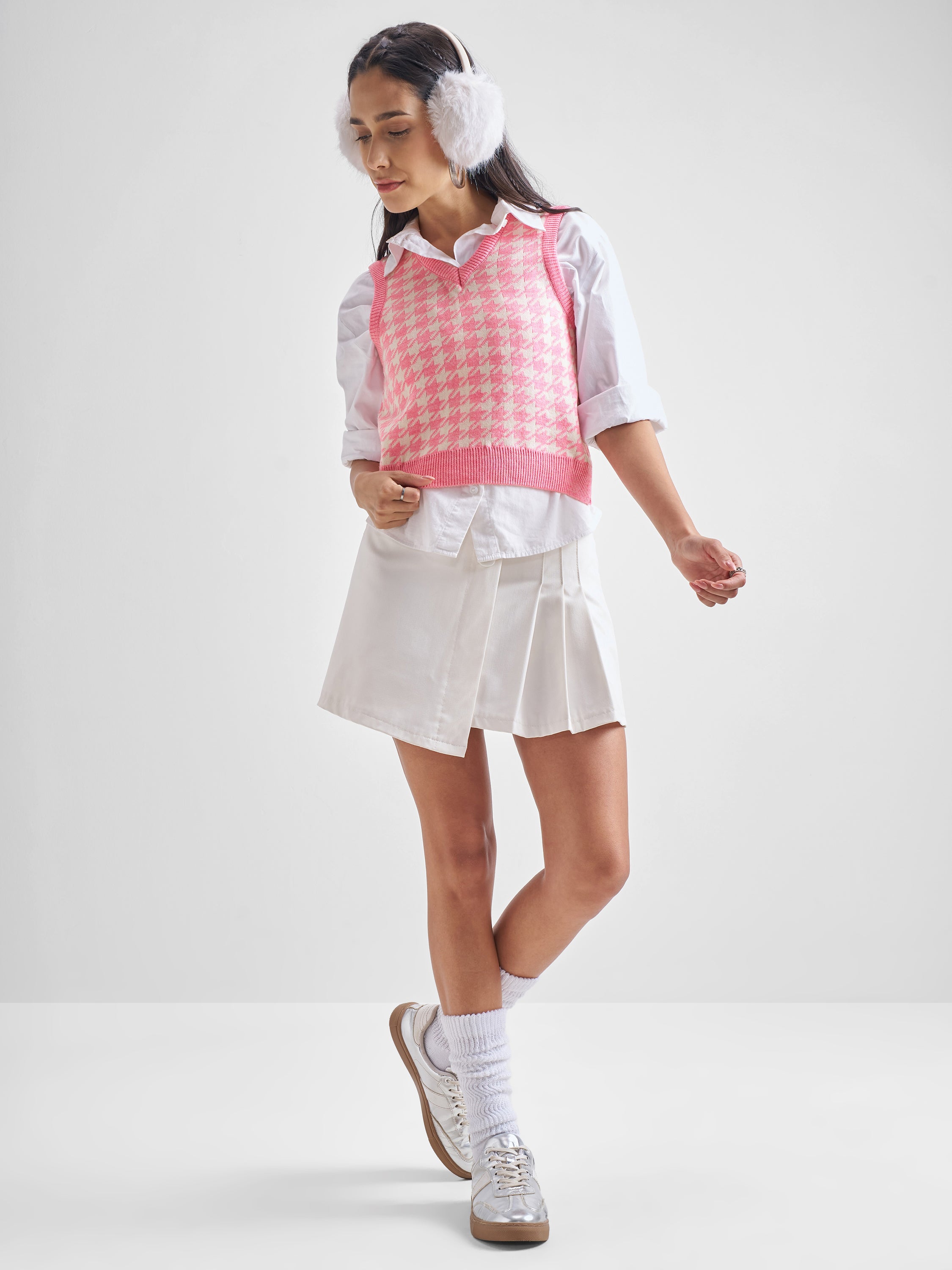 Tokyo Talkies Womens Pink/White Checked Sweater - Pink - Image 2
