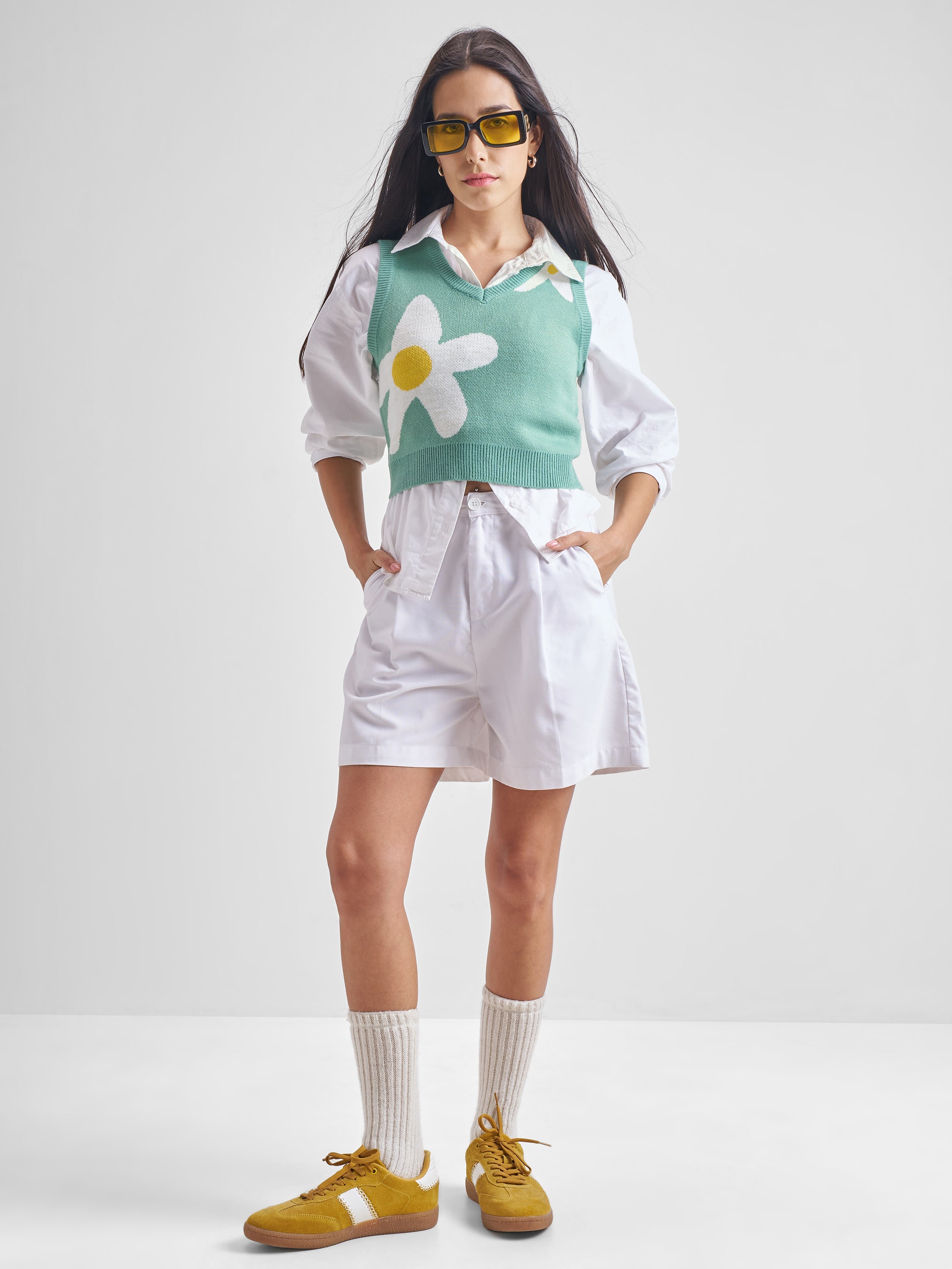 Tokyo Talkies Womens Aqua Blue/White V-Neck Sleevless Sweater - Blue - Image 2