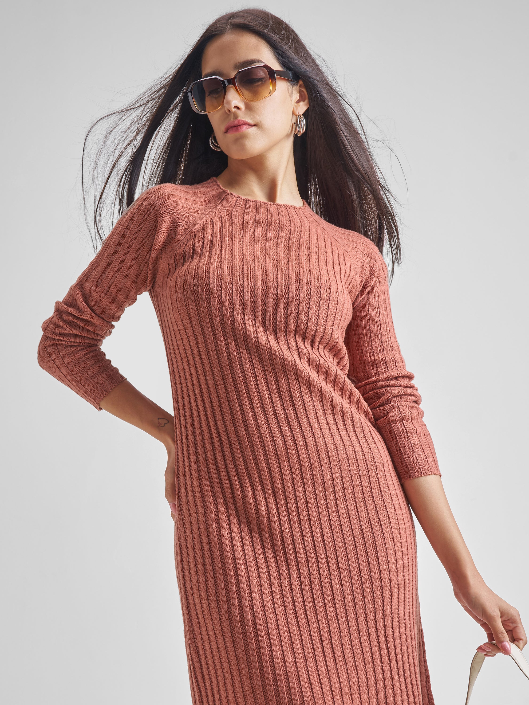 Tokyo Talkies Womens Canyon Rose Round Neck Lougline Sweater - Rose - Image 1