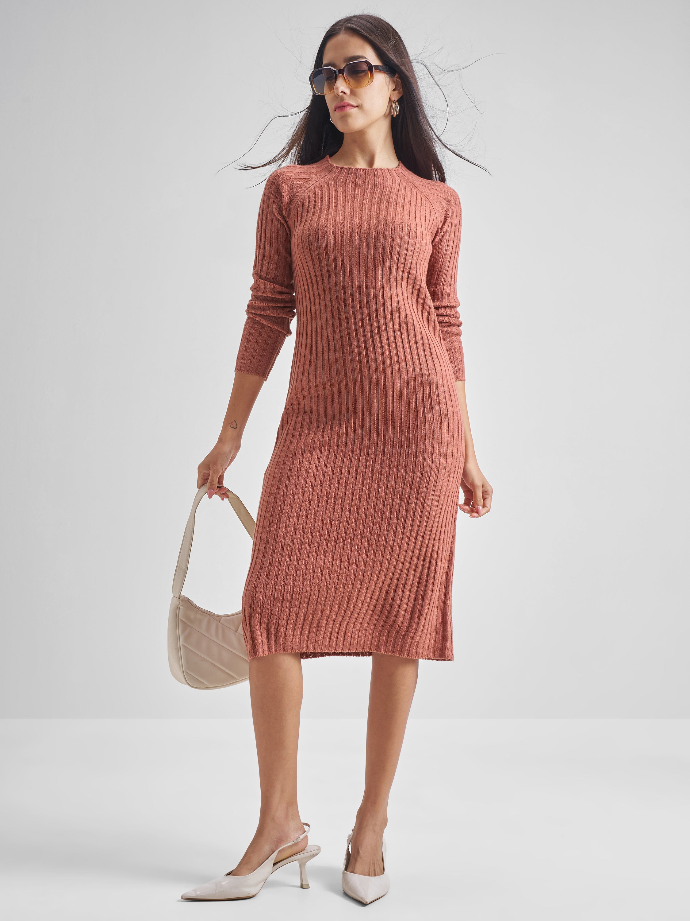 Tokyo Talkies Womens Canyon Rose Round Neck Lougline Sweater - Rose - Image 2