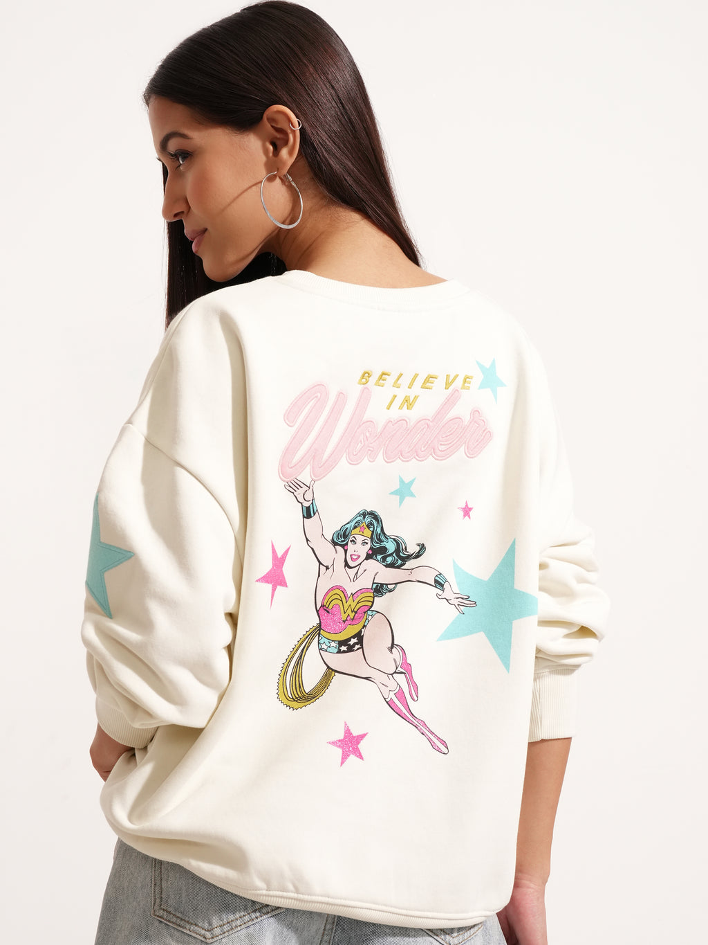 DC By Tokyo Talkies Women White Wonder Woman Printed Pullover Round Neck Sweatshirt - White - Image 3