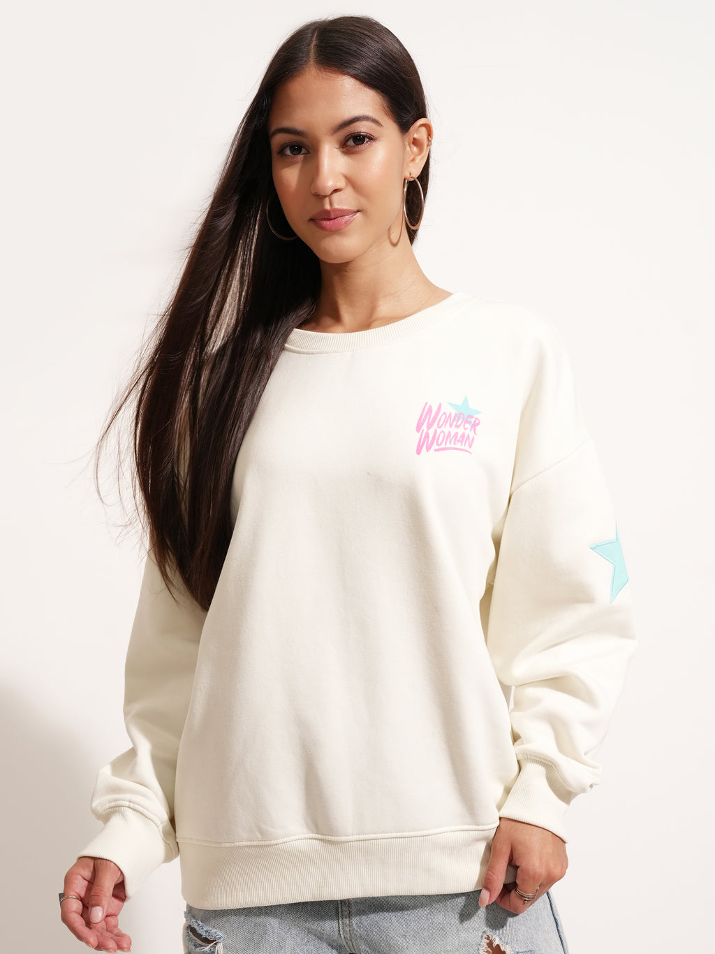 DC By Tokyo Talkies Women White Wonder Woman Printed Pullover Round Neck Sweatshirt - White - Image 4