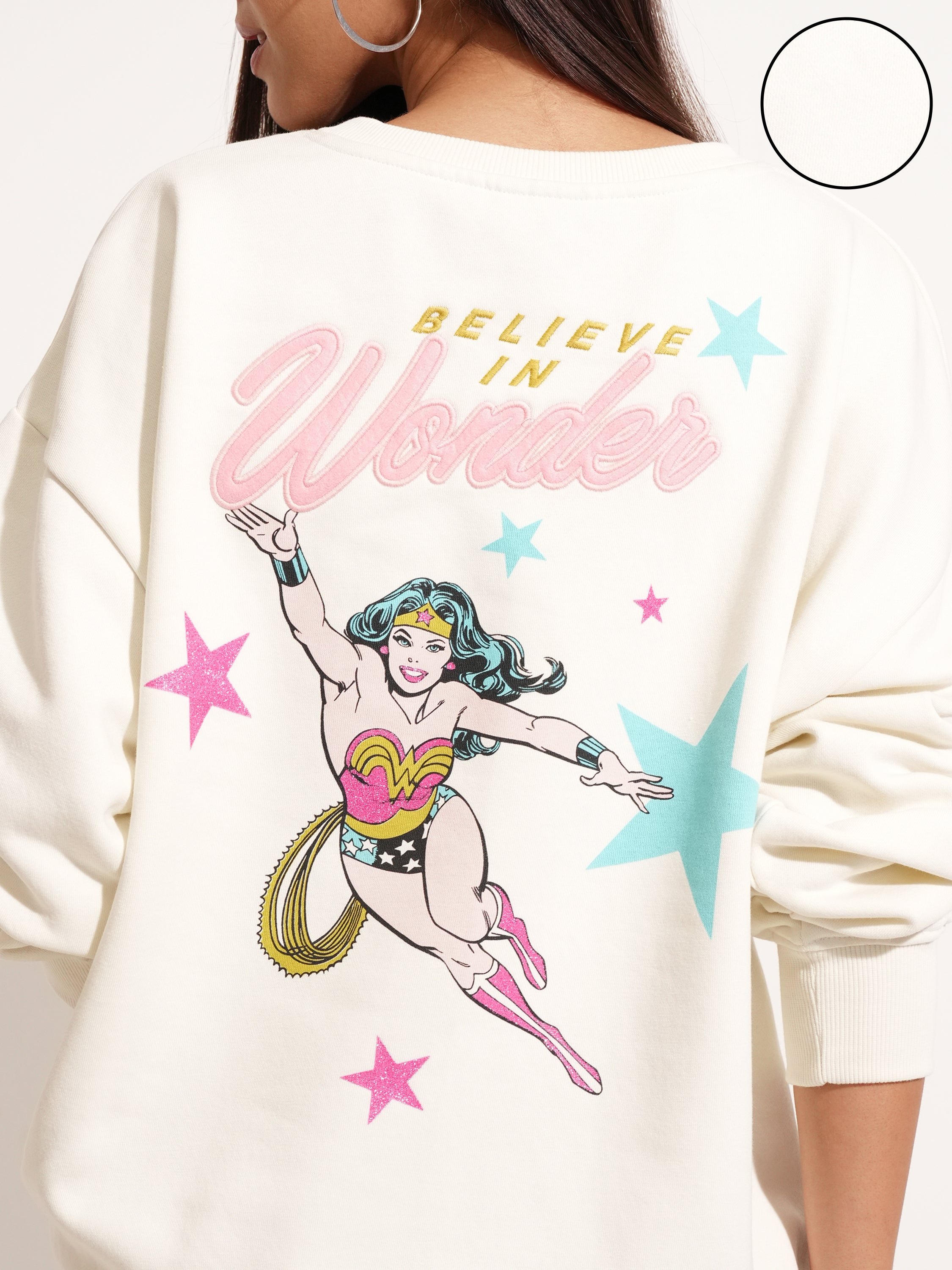 DC By Tokyo Talkies Women White Wonder Woman Printed Pullover Round Neck Sweatshirt - White - Image 5