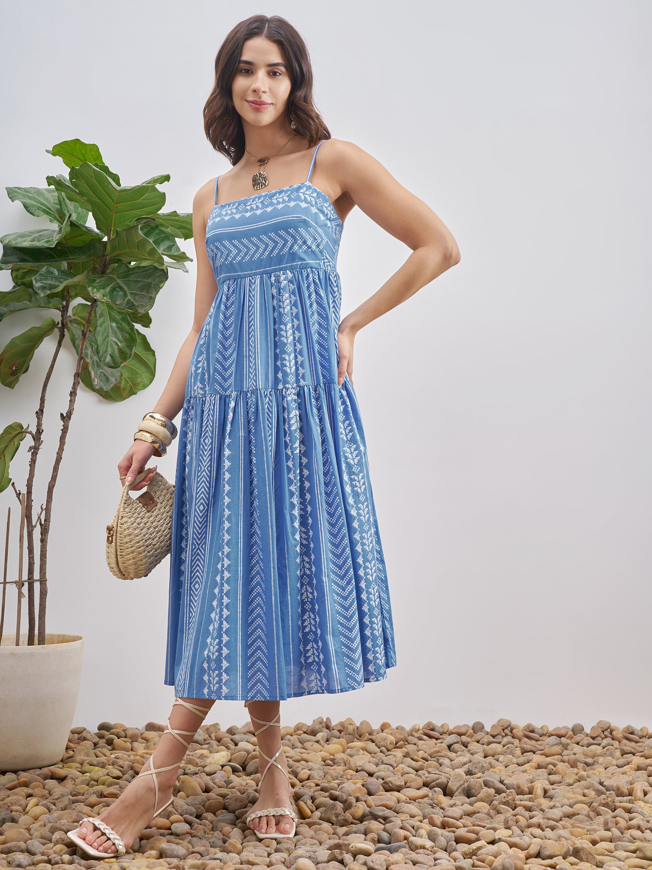 Vishudh Women Blue Self Design A-Line Dress - Blue - Image 1