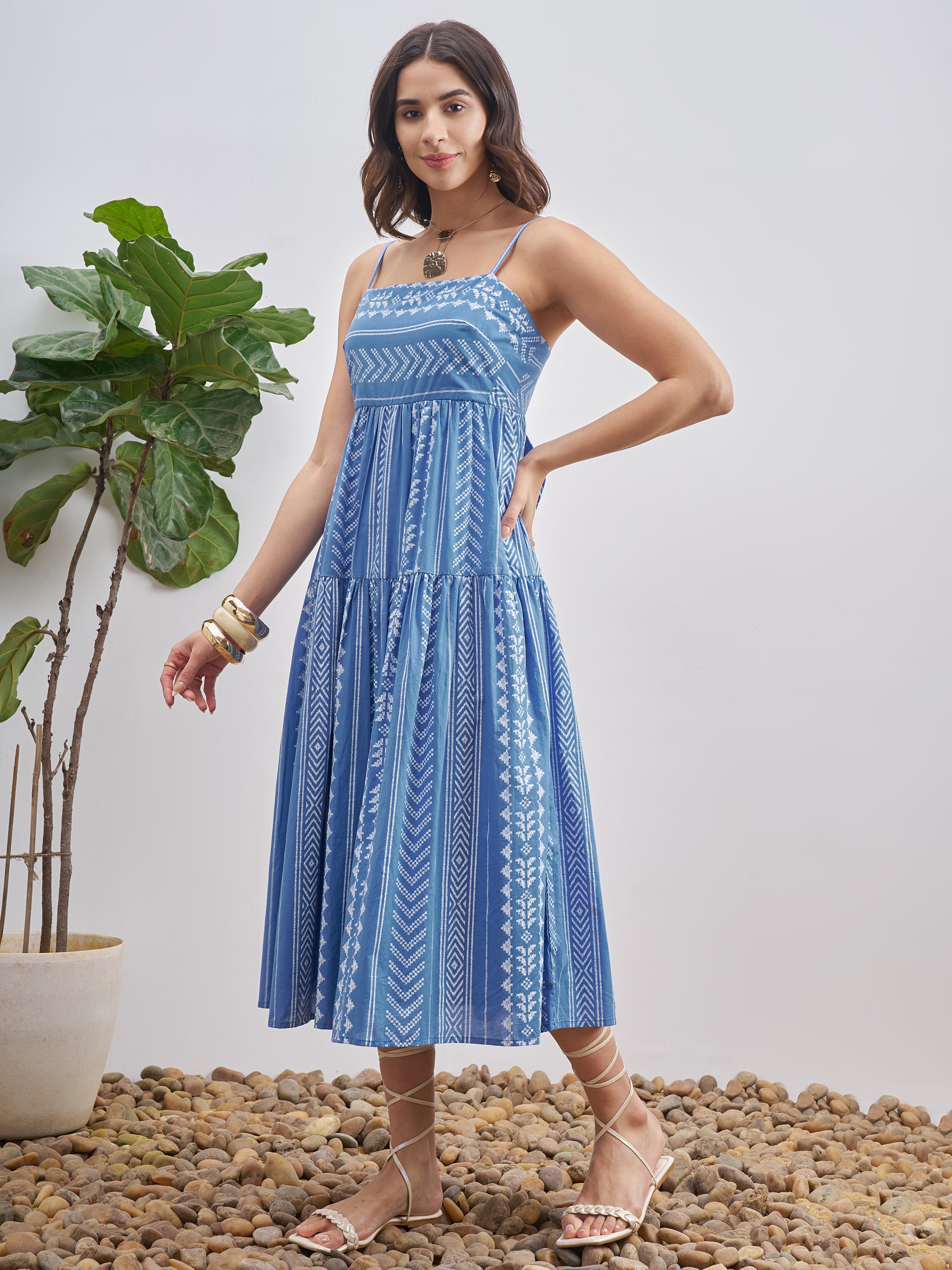 Vishudh Women Blue Self Design A-Line Dress - Blue - Image 2