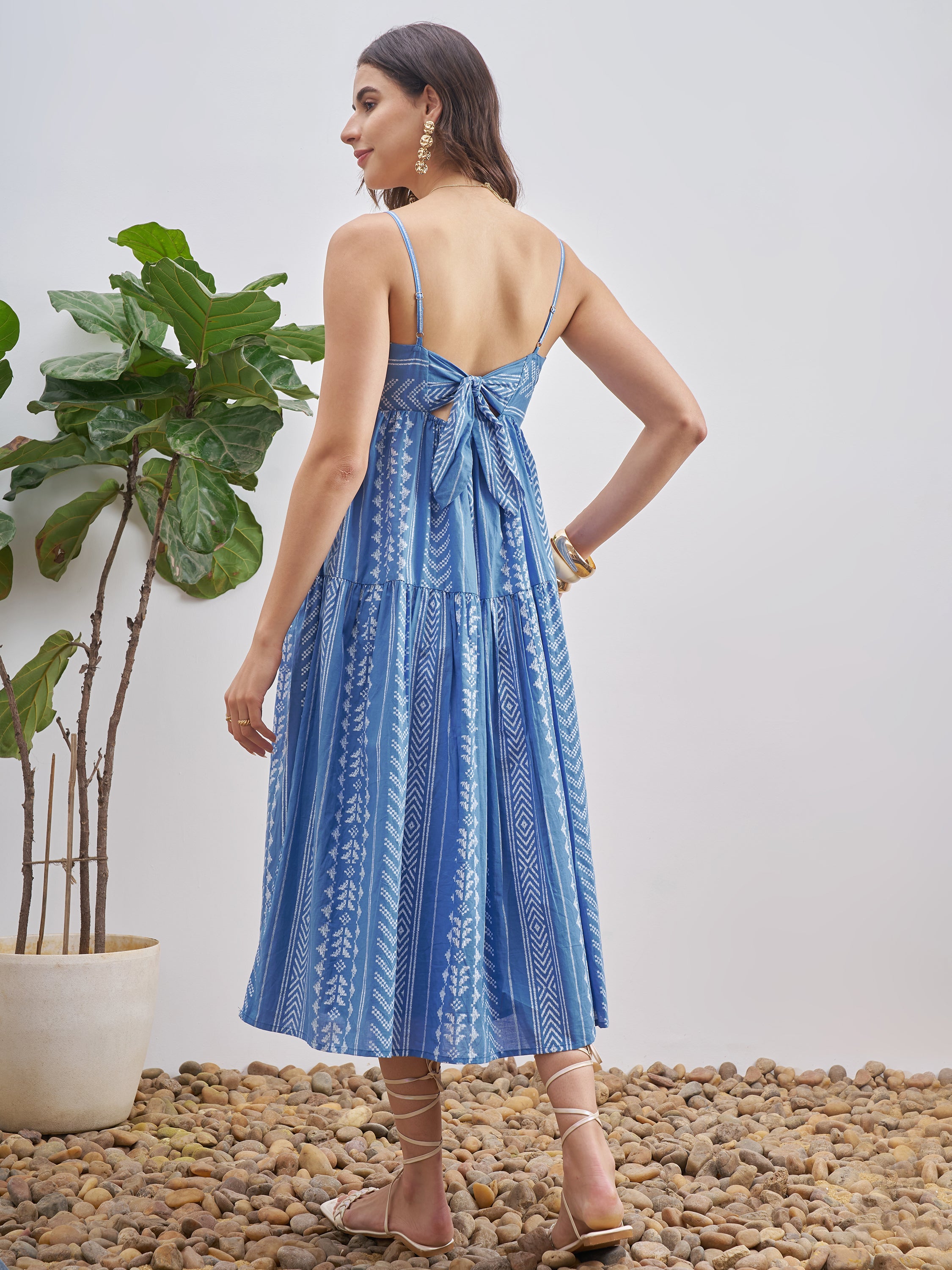 Vishudh Women Blue Self Design A-Line Dress - Blue - Image 3