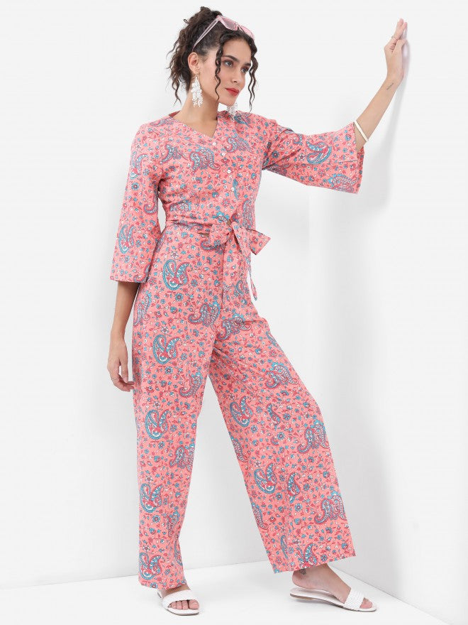 Vishudh Women Peach Top With Palazzo - Peach - Image 1