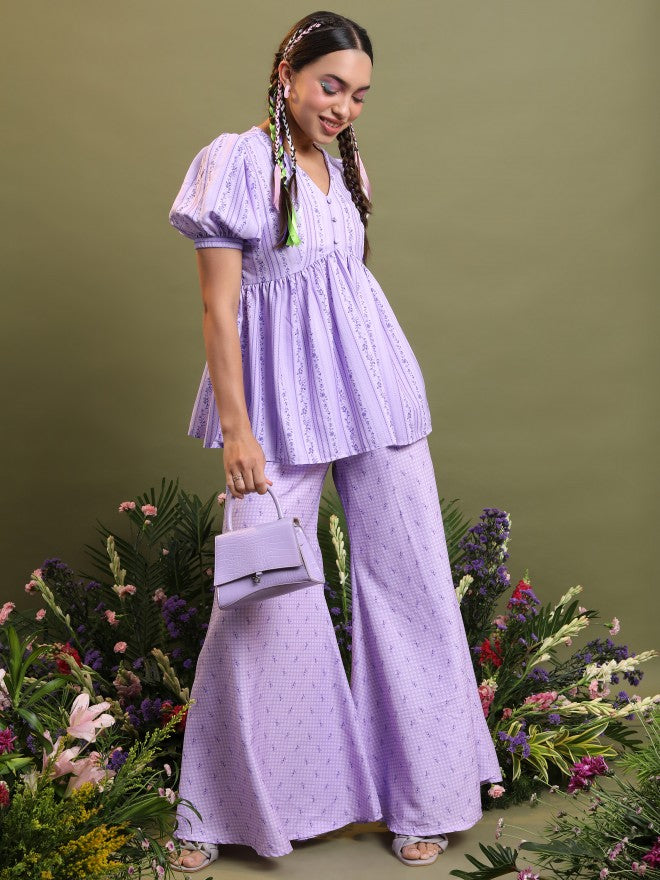 Vishudh Women Lavender Top With Palazzo - Lavender - Image 1