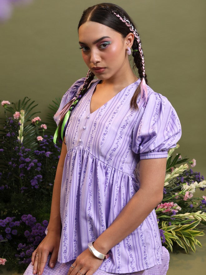 Vishudh Women Lavender Top With Palazzo - Lavender - Image 2