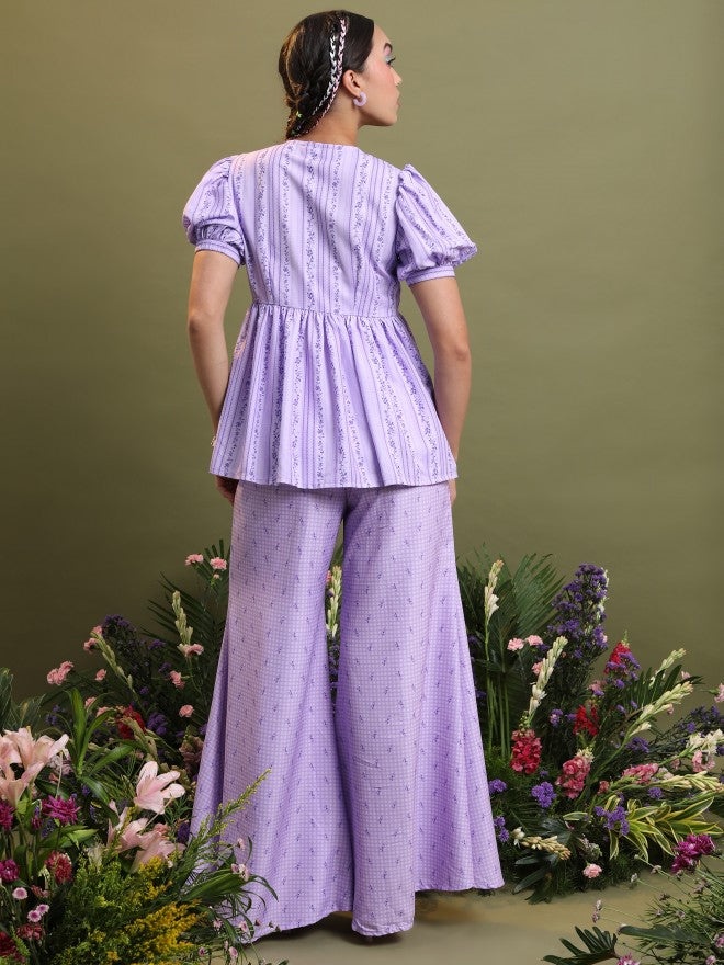 Vishudh Women Lavender Top With Palazzo - Lavender - Image 3