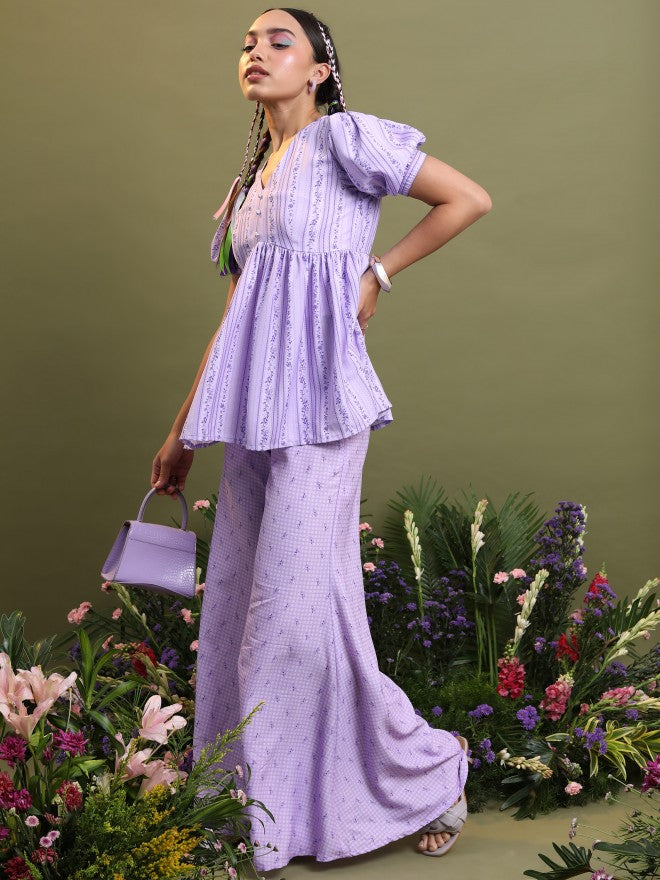 Vishudh Women Lavender Top With Palazzo - Lavender - Image 4