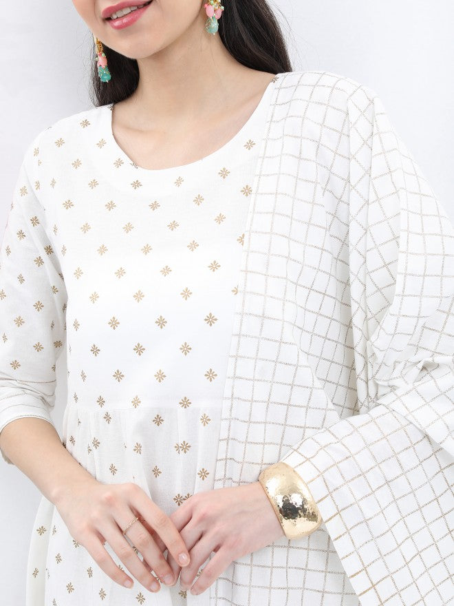 Vishudh Women Off White Printed Kurta With Palazzo And Dupatta - Off White - Image 4