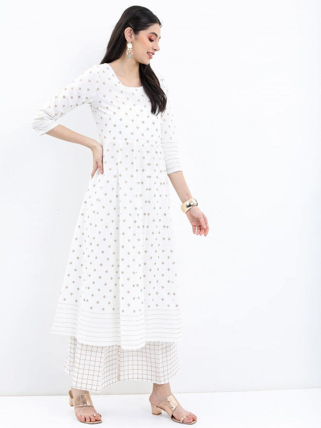 Vishudh Women Off White Printed Kurta With Palazzo And Dupatta - Off White - Image 5